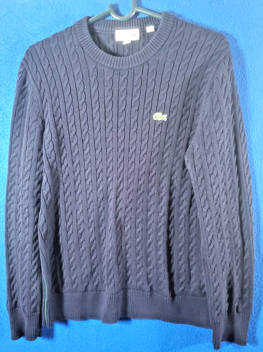 Lacoste Mens Cable Knit Sweater Size US M Regular Fit Navy Blue Pullover